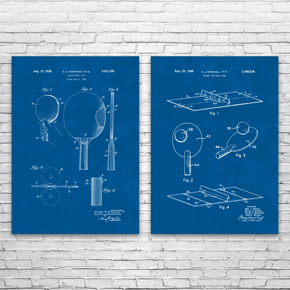Table Tennis Patent Wall Art Set of 2 Poster, Canvas or Framed Game Room Decor - Picture 8 of 12