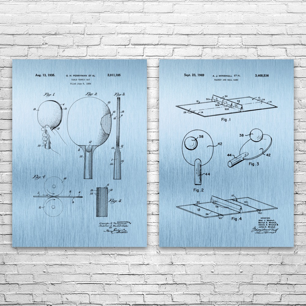 Table Tennis Patent Wall Art Set of 2 Poster, Canvas or Framed Game Room Decor - Picture 10 of 12