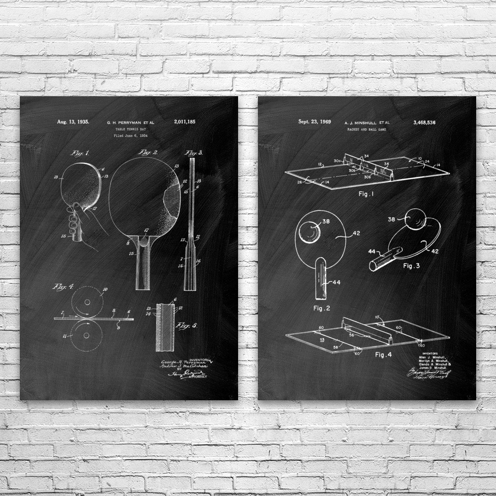 Table Tennis Patent Wall Art Set of 2 Poster, Canvas or Framed Game Room Decor - Picture 5 of 12