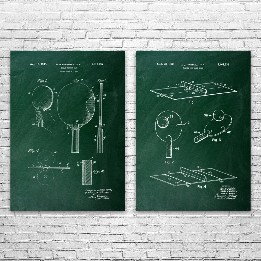 Table Tennis Patent Wall Art Set of 2 Poster, Canvas or Framed Game Room Decor - Picture 7 of 12