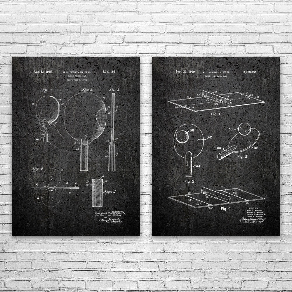 Table Tennis Patent Wall Art Set of 2 Poster, Canvas or Framed Game Room Decor - Picture 9 of 12