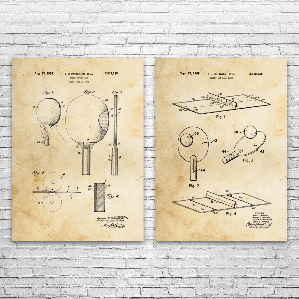 Table Tennis Patent Wall Art Set of 2 Poster, Canvas or Framed Game Room Decor - Picture 6 of 12