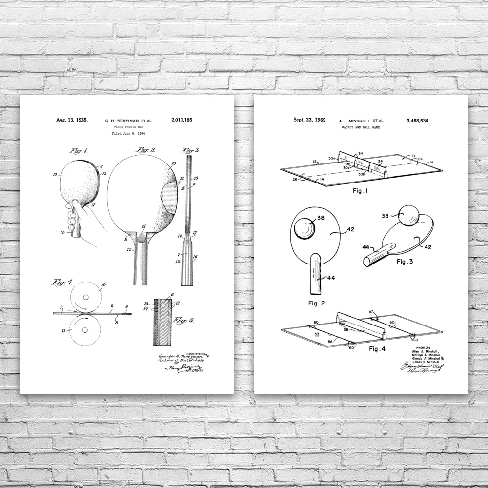 Table Tennis Patent Wall Art Set of 2 Poster, Canvas or Framed Game Room Decor - Picture 11 of 12