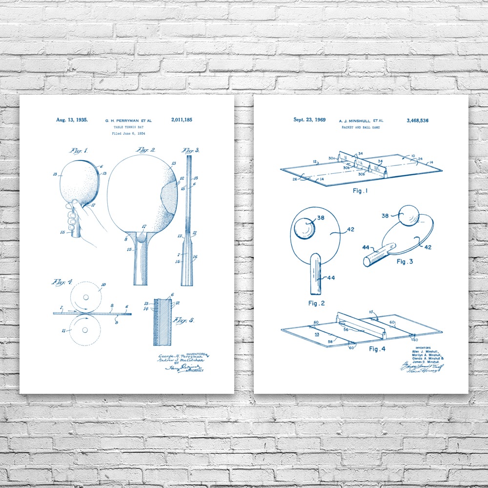 Table Tennis Patent Wall Art Set of 2 Poster, Canvas or Framed Game Room Decor - Picture 12 of 12