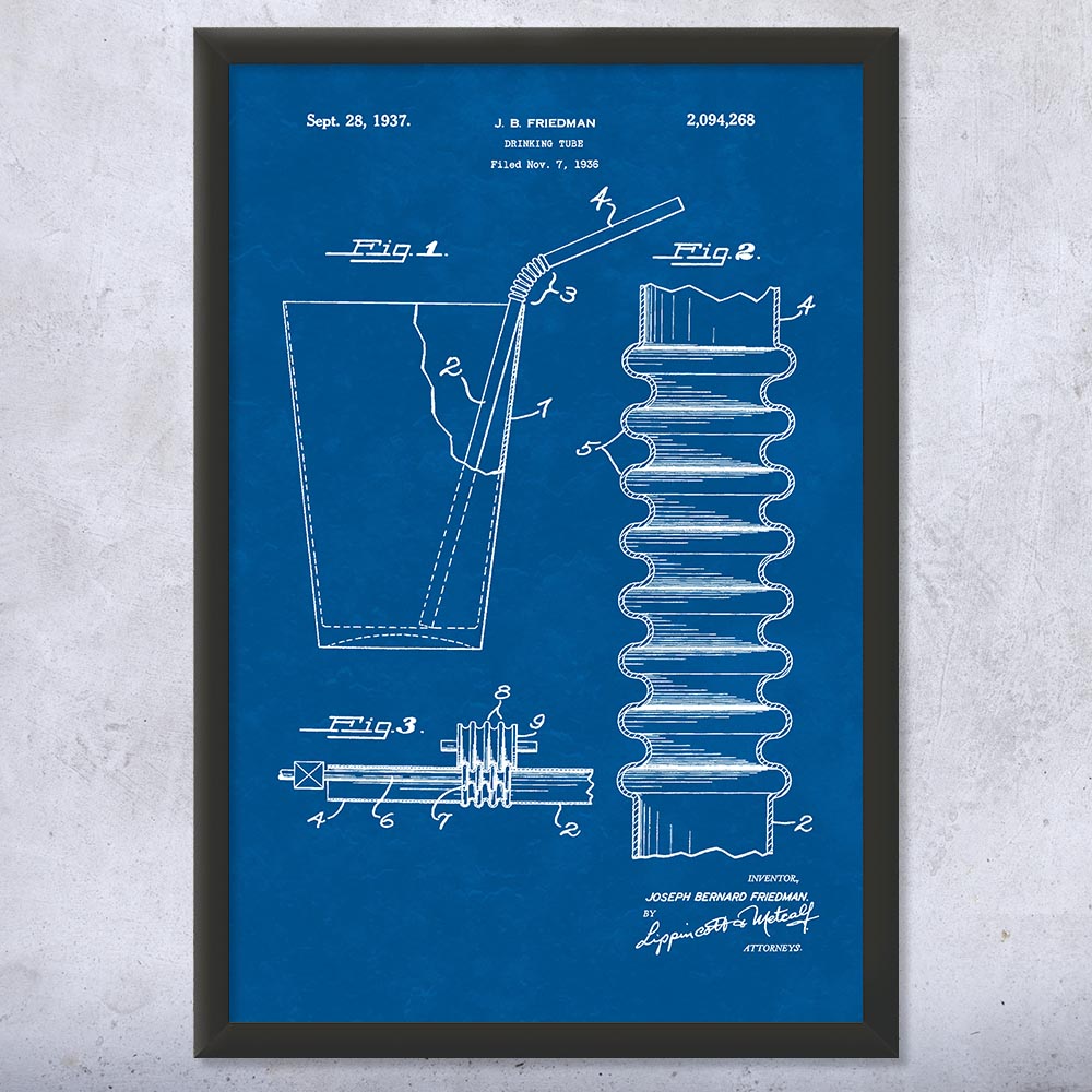 Drinking Straw Patent Wall Art Poster, Canvas or Framed Culinary Gifts Chef Gift - Picture 11 of 15