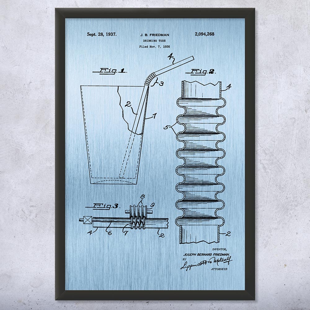 Drinking Straw Patent Wall Art Poster, Canvas or Framed Culinary Gifts Chef Gift - Picture 13 of 15
