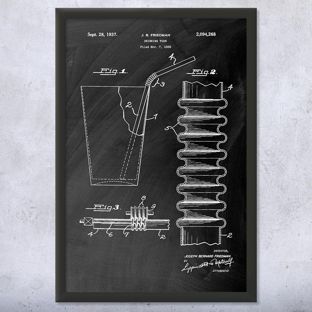 Drinking Straw Patent Wall Art Poster, Canvas or Framed Culinary Gifts Chef Gift - Picture 10 of 15