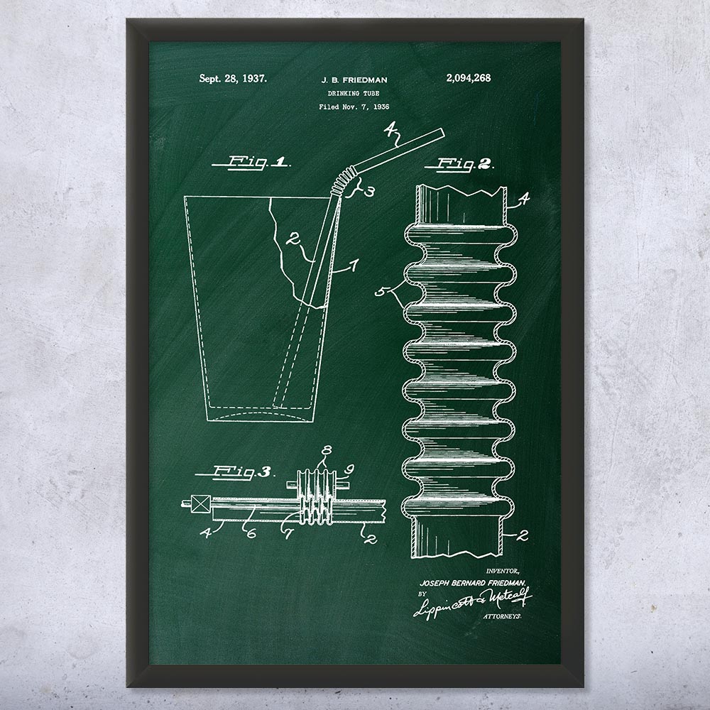 Drinking Straw Patent Wall Art Poster, Canvas or Framed Culinary Gifts Chef Gift - Picture 9 of 15