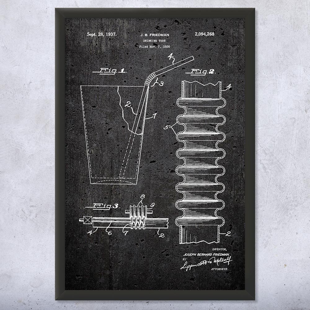 Drinking Straw Patent Wall Art Poster, Canvas or Framed Culinary Gifts Chef Gift - Picture 12 of 15