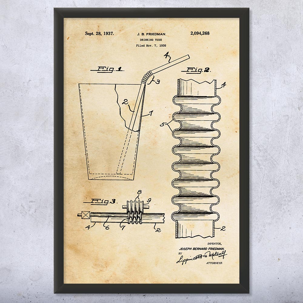 Drinking Straw Patent Wall Art Poster, Canvas or Framed Culinary Gifts Chef Gift - Picture 8 of 15
