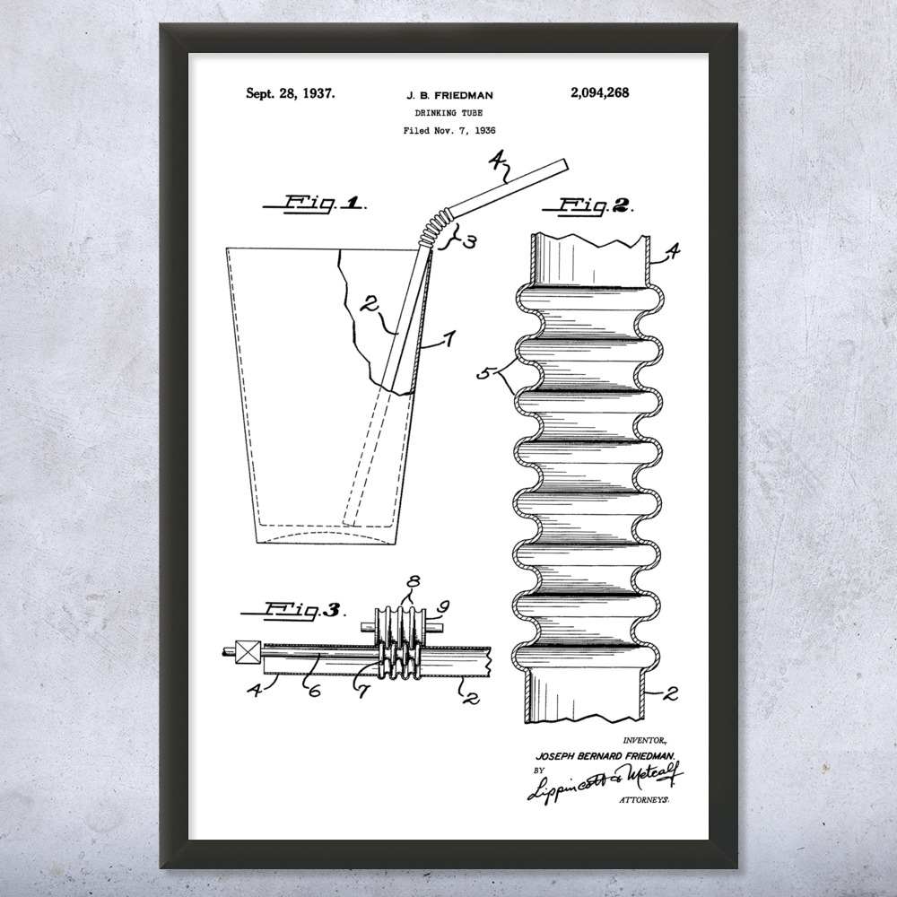 Drinking Straw Patent Wall Art Poster, Canvas or Framed Culinary Gifts Chef Gift - Picture 14 of 15