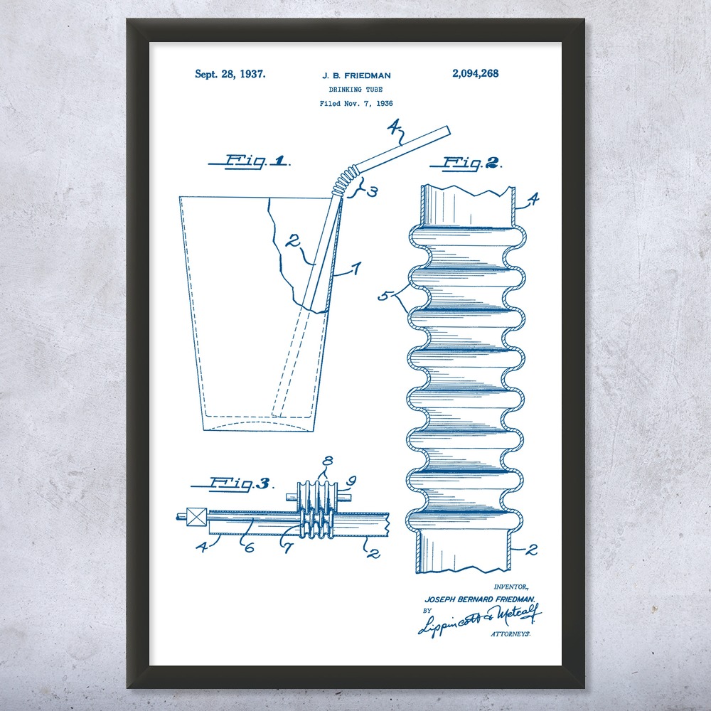 Drinking Straw Patent Wall Art Poster, Canvas or Framed Culinary Gifts Chef Gift - Picture 15 of 15