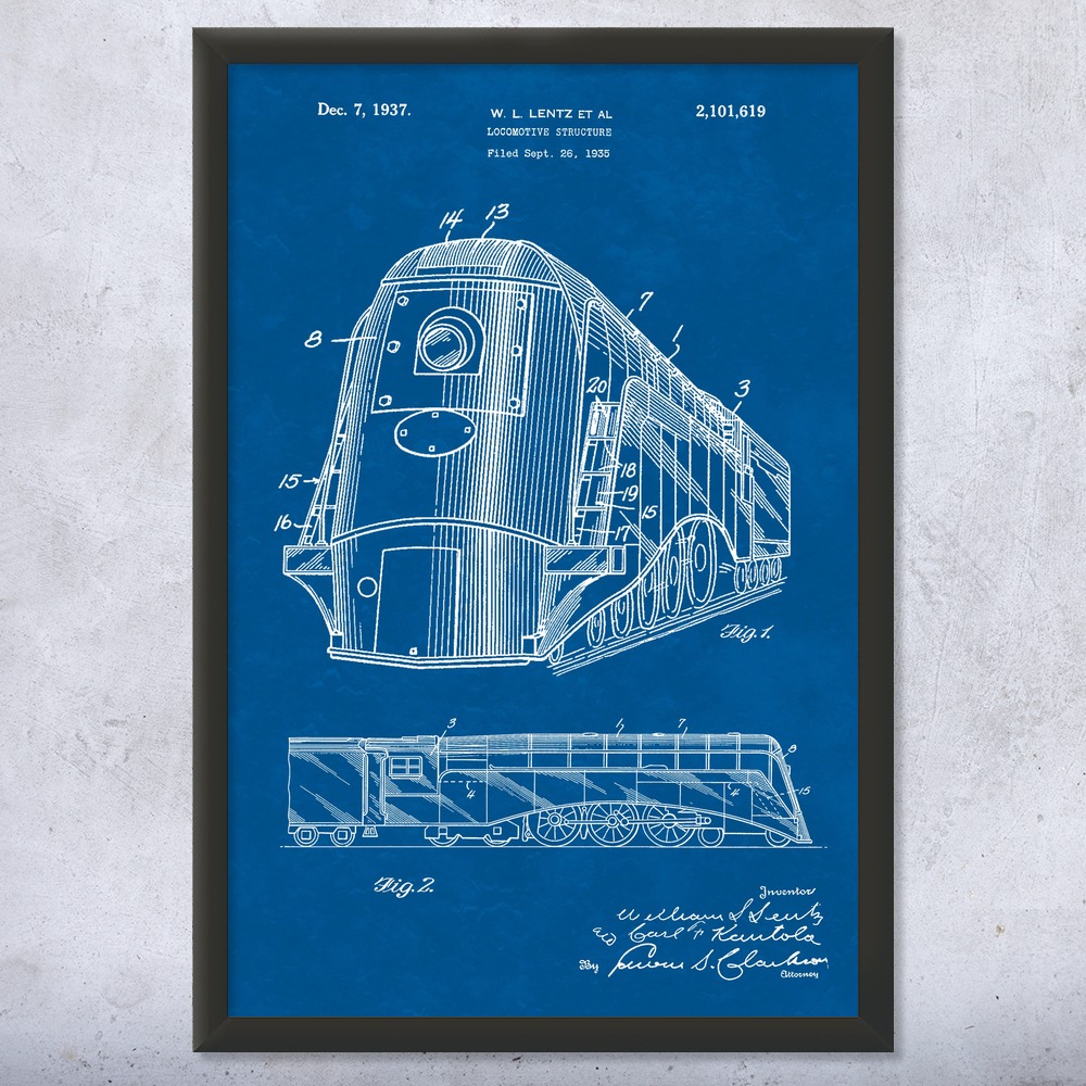 Train Locomotive Patent Wall Art Poster, Canvas or Framed Train Decor - Picture 11 of 15