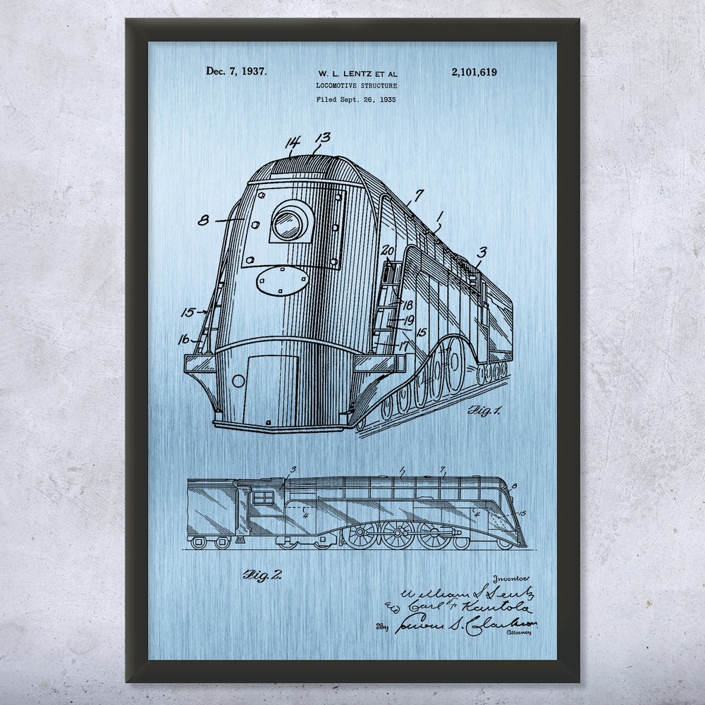 Train Locomotive Patent Wall Art Poster, Canvas or Framed Train Decor - Picture 13 of 15