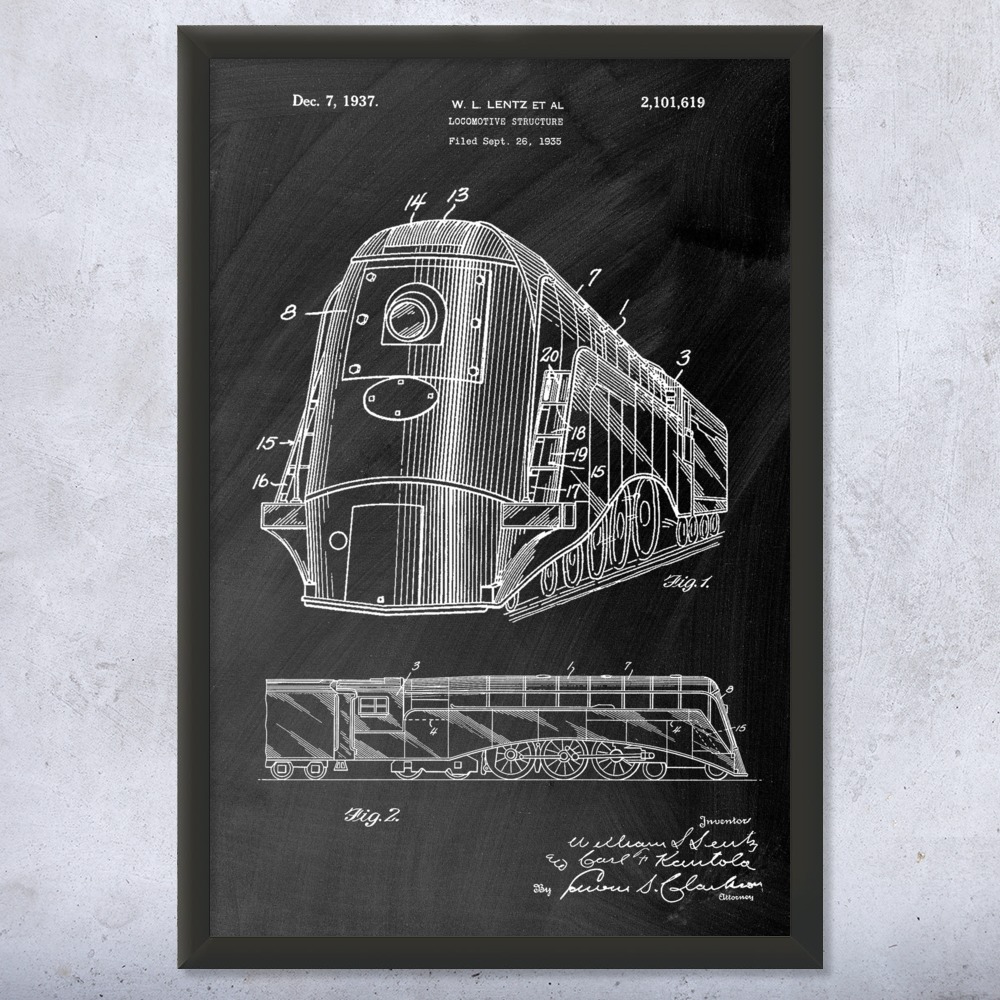Train Locomotive Patent Wall Art Poster, Canvas or Framed Train Decor - Picture 10 of 15