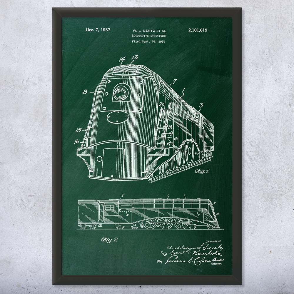 Train Locomotive Patent Wall Art Poster, Canvas or Framed Train Decor - Picture 9 of 15
