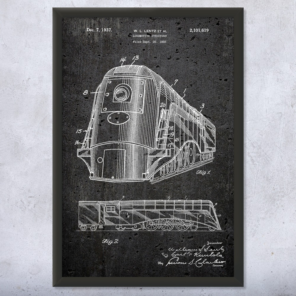 Train Locomotive Patent Wall Art Poster, Canvas or Framed Train Decor - Picture 12 of 15