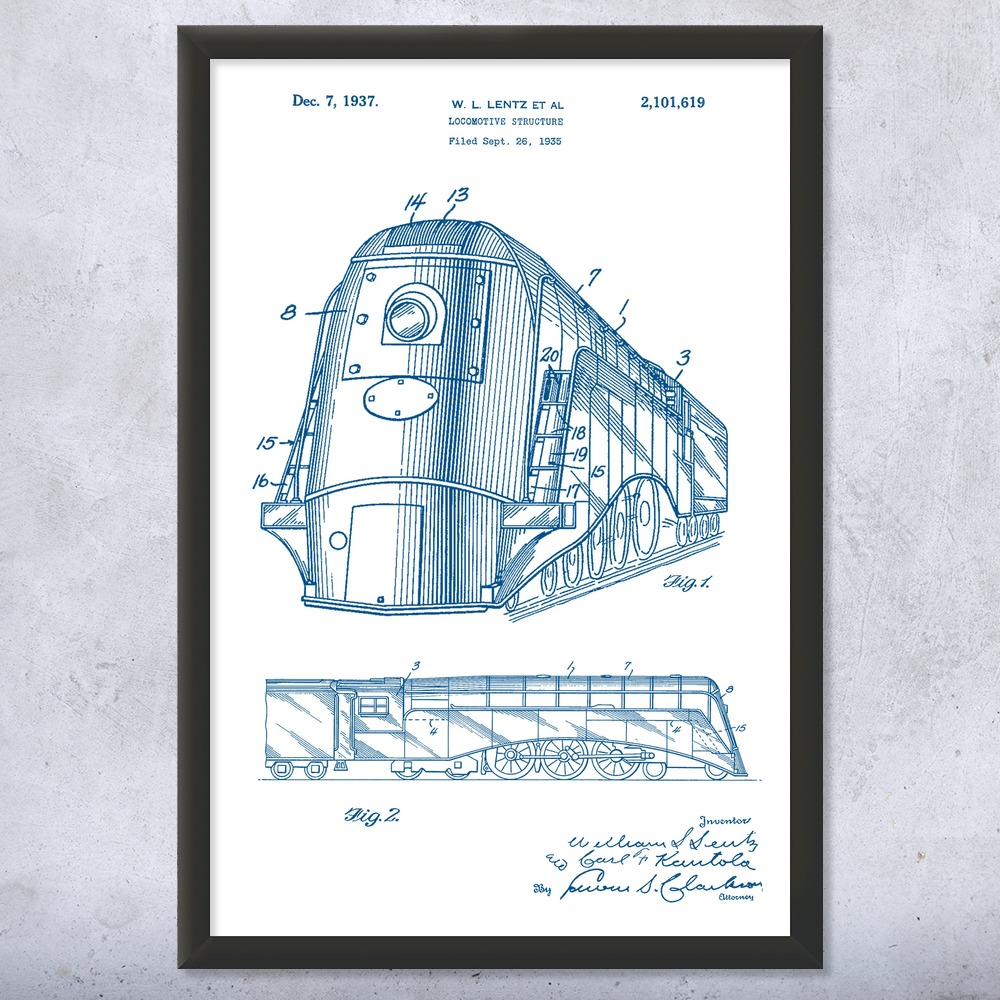 Train Locomotive Patent Wall Art Poster, Canvas or Framed Train Decor - Picture 15 of 15