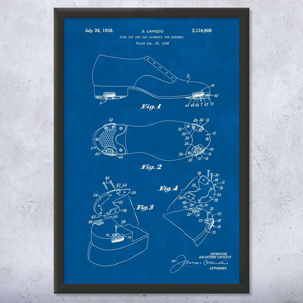 Tap Dancing Shoe Patent Wall Art Poster, Canvas or Framed Dance Posters Gym Art - Picture 11 of 15