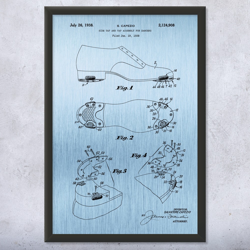 Tap Dancing Shoe Patent Wall Art Poster, Canvas or Framed Dance Posters Gym Art - Picture 13 of 15