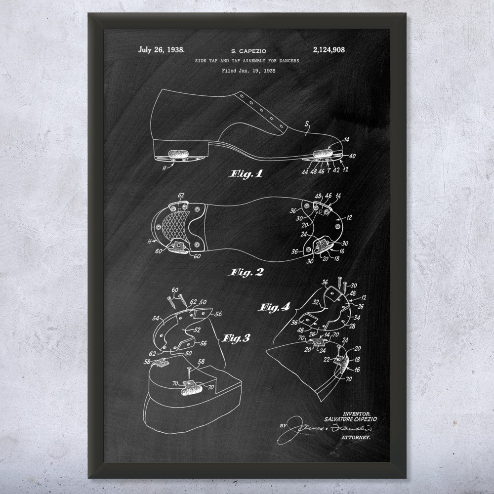Tap Dancing Shoe Patent Wall Art Poster, Canvas or Framed Dance Posters Gym Art - Picture 10 of 15