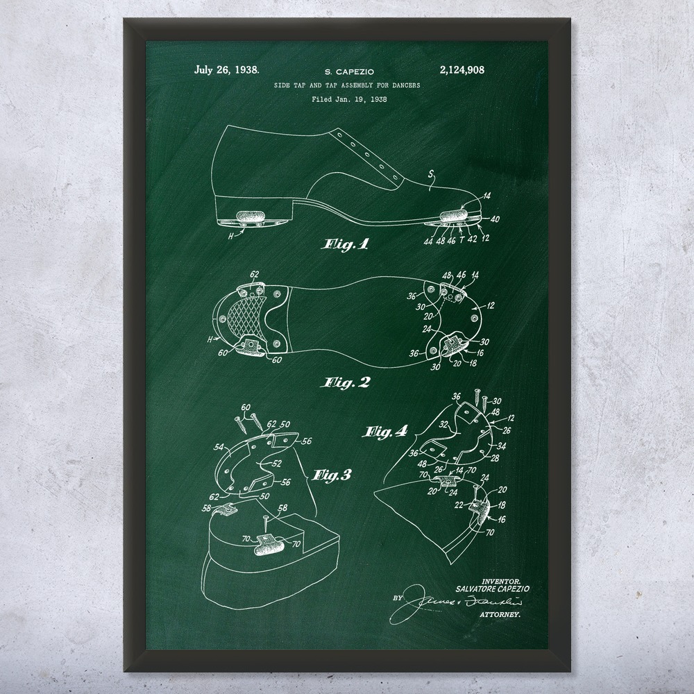 Tap Dancing Shoe Patent Wall Art Poster, Canvas or Framed Dance Posters Gym Art - Picture 9 of 15