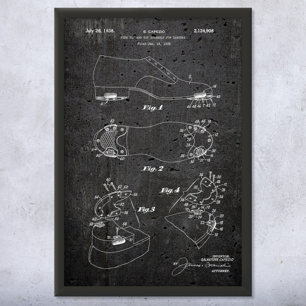 Tap Dancing Shoe Patent Wall Art Poster, Canvas or Framed Dance Posters Gym Art - Picture 12 of 15