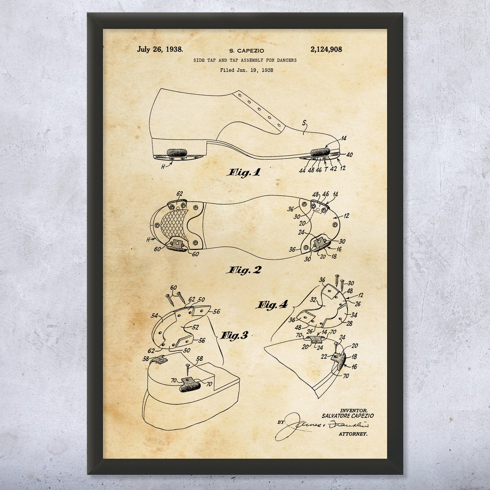 Tap Dancing Shoe Patent Wall Art Poster, Canvas or Framed Dance Posters Gym Art - Picture 8 of 15
