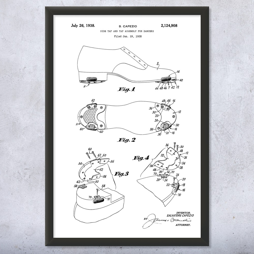 Tap Dancing Shoe Patent Wall Art Poster, Canvas or Framed Dance Posters Gym Art - Picture 14 of 15