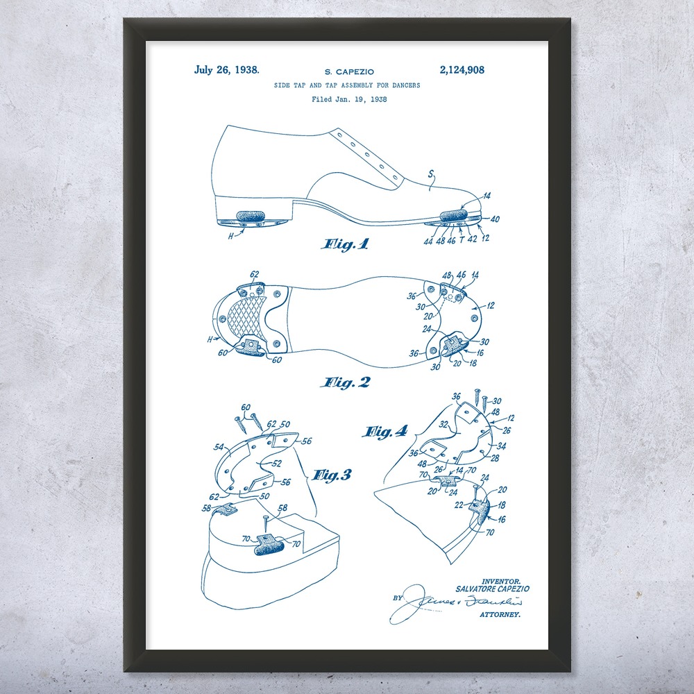 Tap Dancing Shoe Patent Wall Art Poster, Canvas or Framed Dance Posters Gym Art - Picture 15 of 15