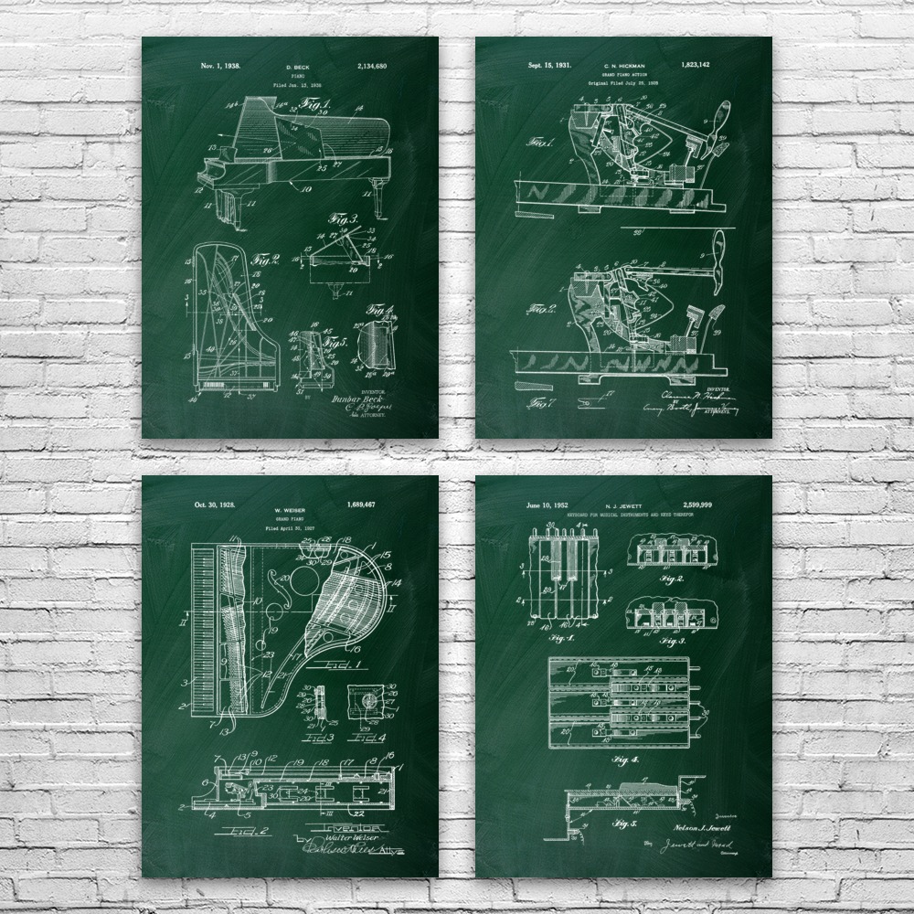 Piano Patent Wall Art Set of 4 Poster, Canvas or Framed Music Room Decor - Picture 7 of 12