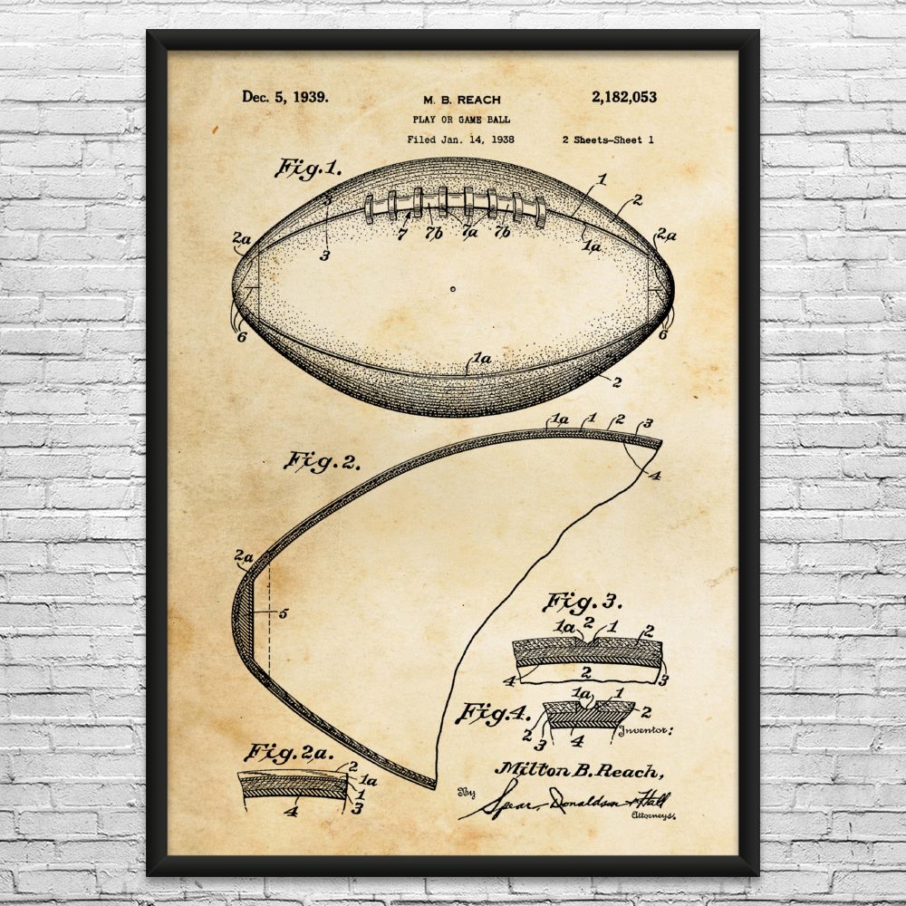 Football Patent Wall Art: Football Gifts, Gifts For Men, Football Decor