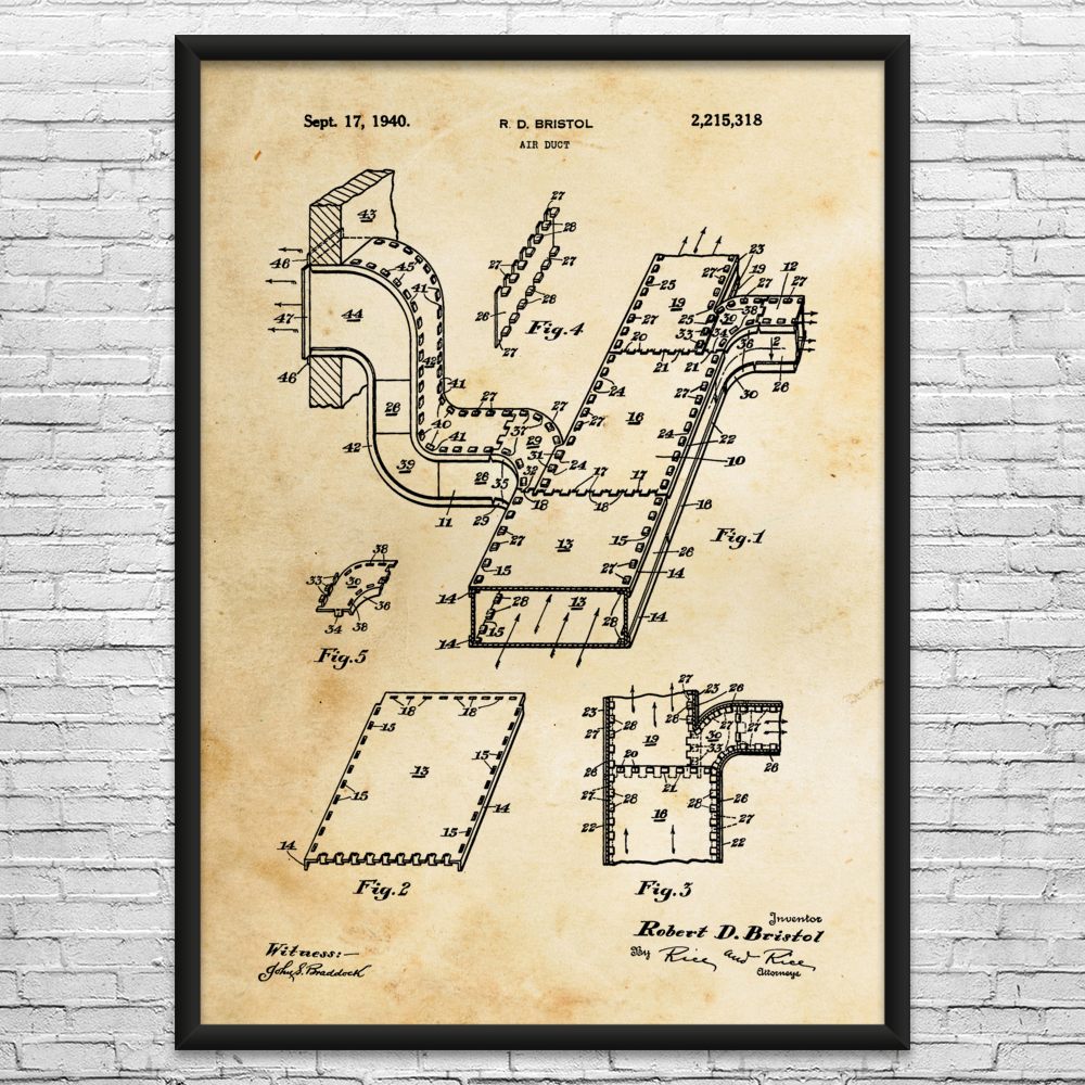 Air Duct Patent Wall Art: Hvac Blueprint, Repair Shop Art, Mechanical Engineer