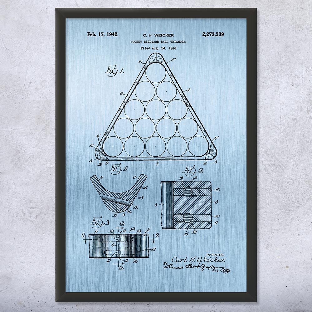 Pool Rack Patent Wall Art Poster, Canvas or Framed Game Room Art Billiards Decor - Picture 13 of 15