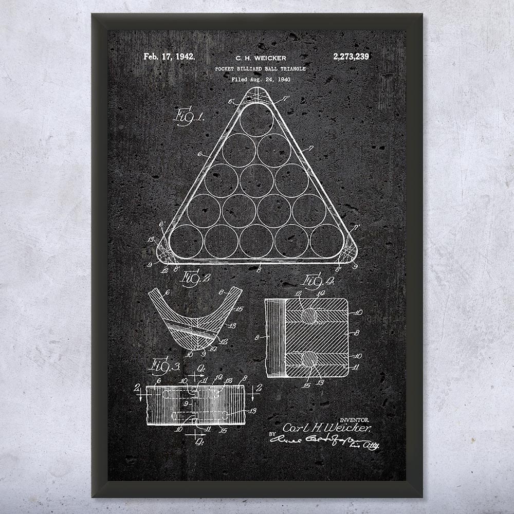 Pool Rack Patent Wall Art Poster, Canvas or Framed Game Room Art Billiards Decor - Picture 12 of 15
