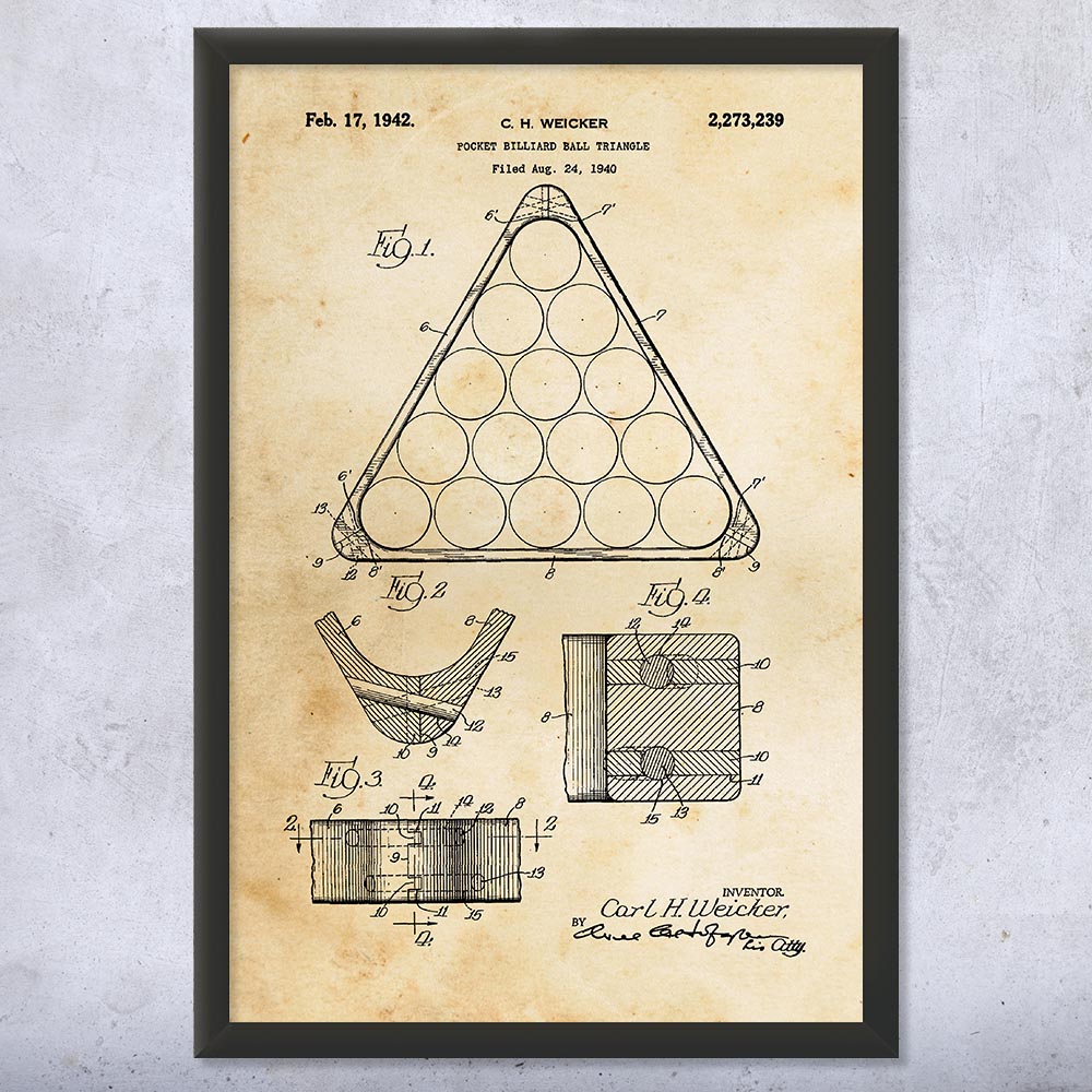 Pool Rack Patent Wall Art Poster, Canvas or Framed Game Room Art Billiards Decor - Picture 8 of 15
