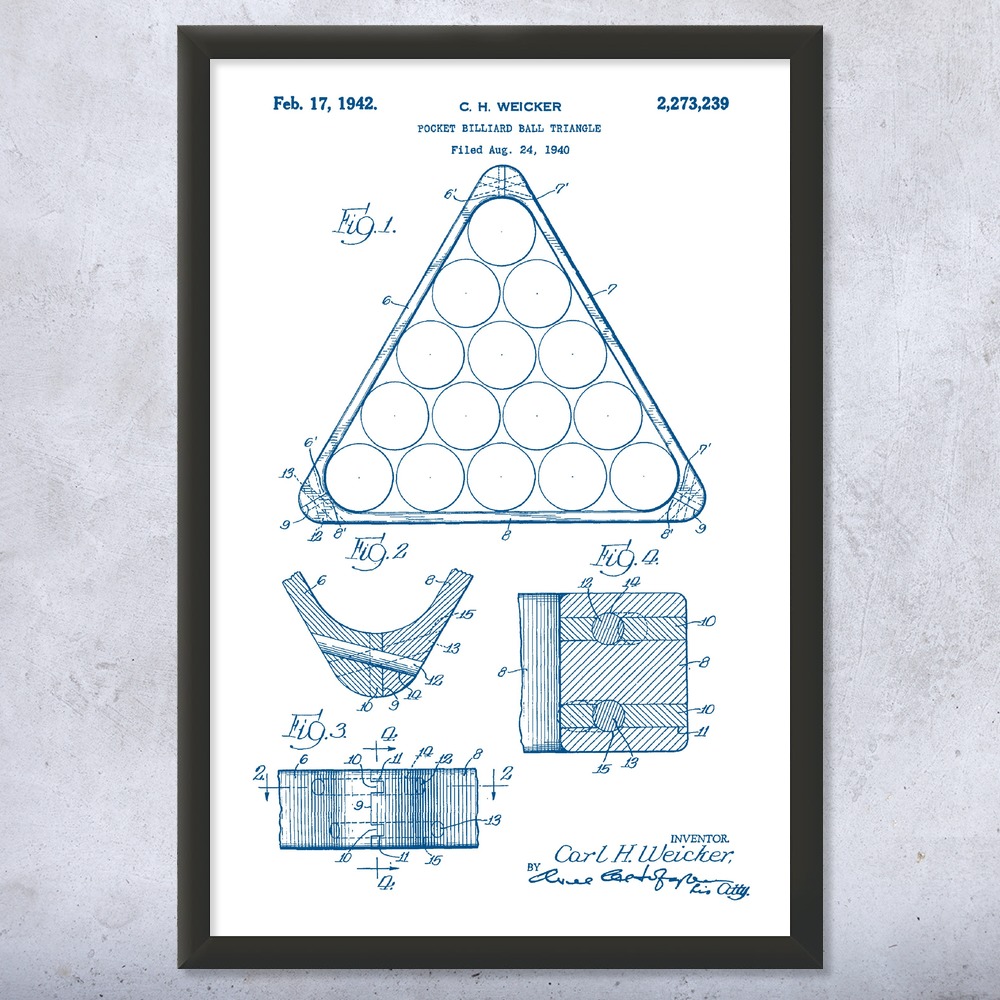 Pool Rack Patent Wall Art Poster, Canvas or Framed Game Room Art Billiards Decor - Picture 15 of 15