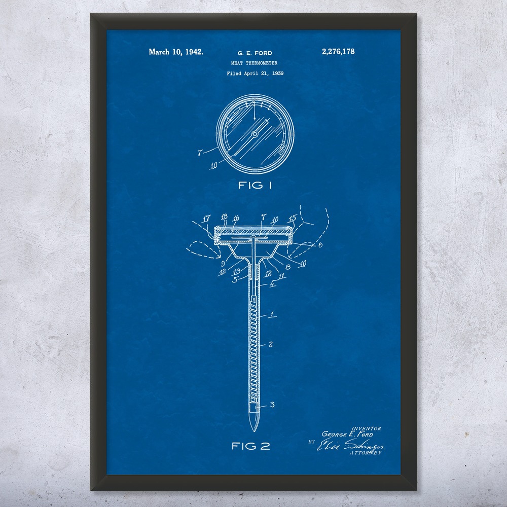 Meat Thermometer Patent Wall Art Poster, Canvas or Framed Restaurant Decor - Picture 11 of 15