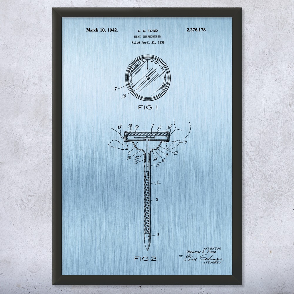 Meat Thermometer Patent Wall Art Poster, Canvas or Framed Restaurant Decor - Picture 13 of 15