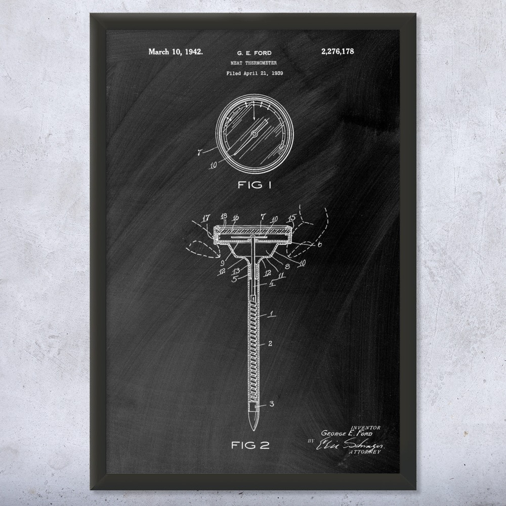Meat Thermometer Patent Wall Art Poster, Canvas or Framed Restaurant Decor - Picture 10 of 15