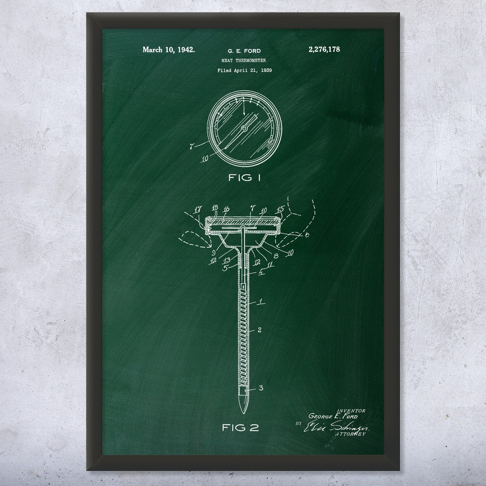 Meat Thermometer Patent Wall Art Poster, Canvas or Framed Restaurant Decor - Picture 9 of 15