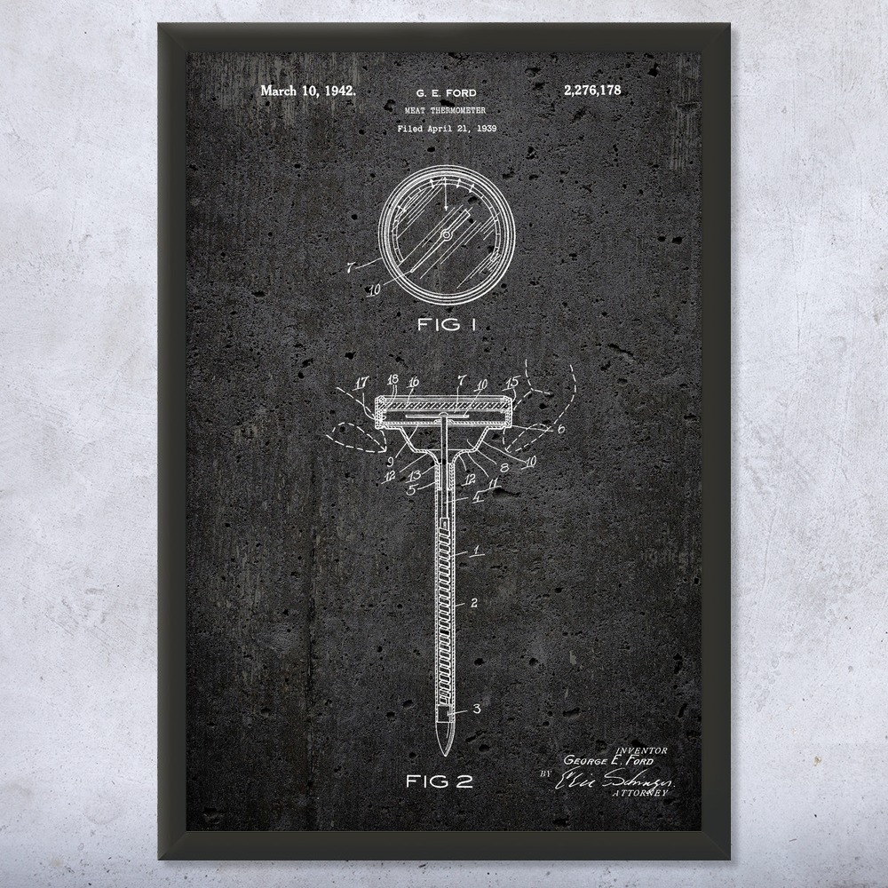 Meat Thermometer Patent Wall Art Poster, Canvas or Framed Restaurant Decor - Picture 12 of 15