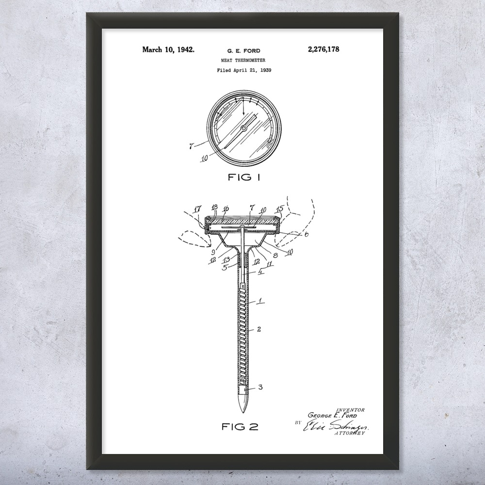 Meat Thermometer Patent Wall Art Poster, Canvas or Framed Restaurant Decor - Picture 14 of 15
