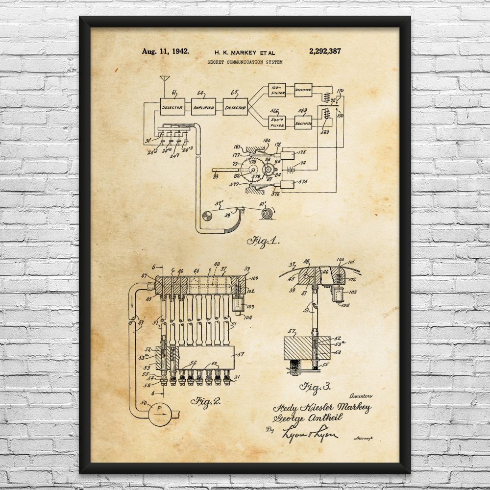 Hedy Lamarr WiFi Patent Wall Art: Geek Gift, Computer Art, Wifi Blueprint