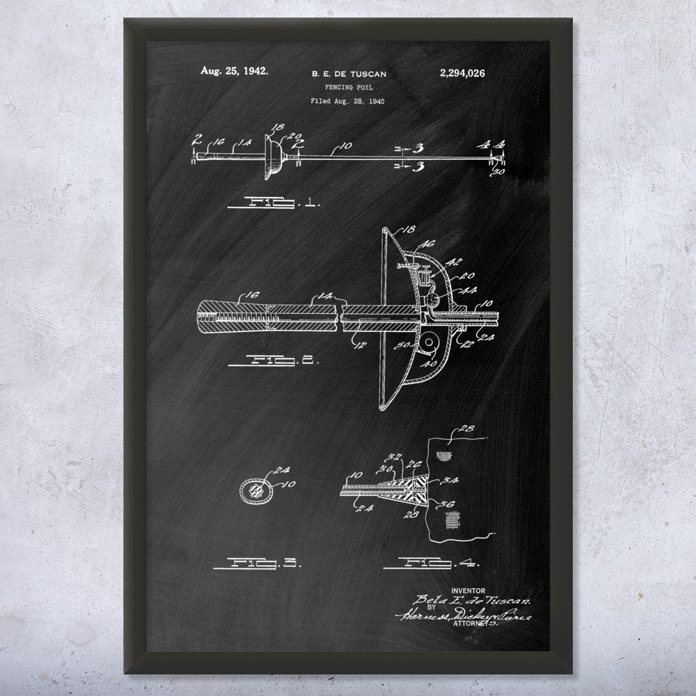 Fencing Foil Patent Wall Art Poster, Canvas or Framed Sports Posters Gym Posters - Picture 10 of 15