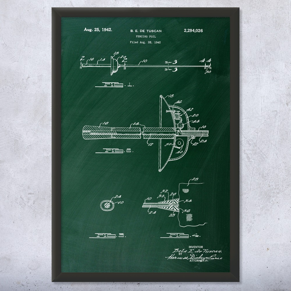 Fencing Foil Patent Wall Art Poster, Canvas or Framed Sports Posters Gym Posters - Picture 9 of 15