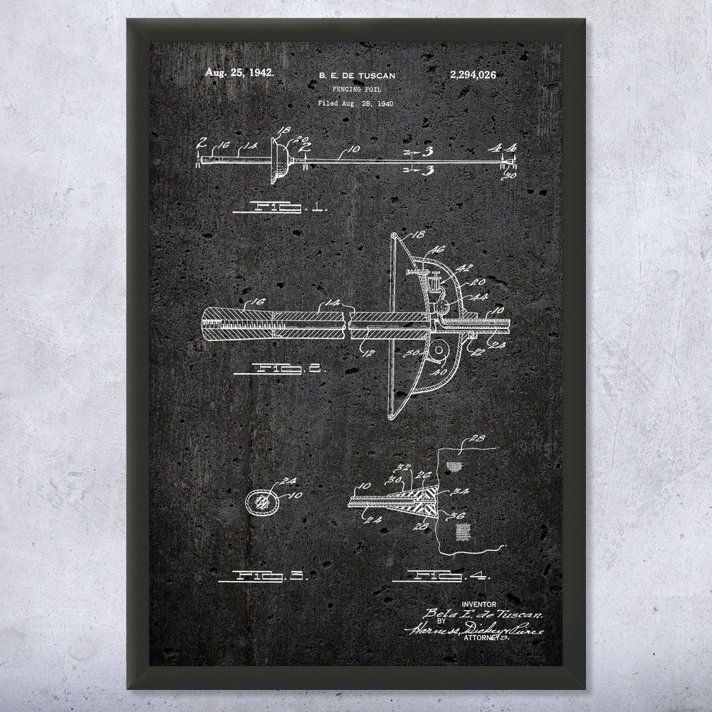 Fencing Foil Patent Wall Art Poster, Canvas or Framed Sports Posters Gym Posters - Picture 12 of 15