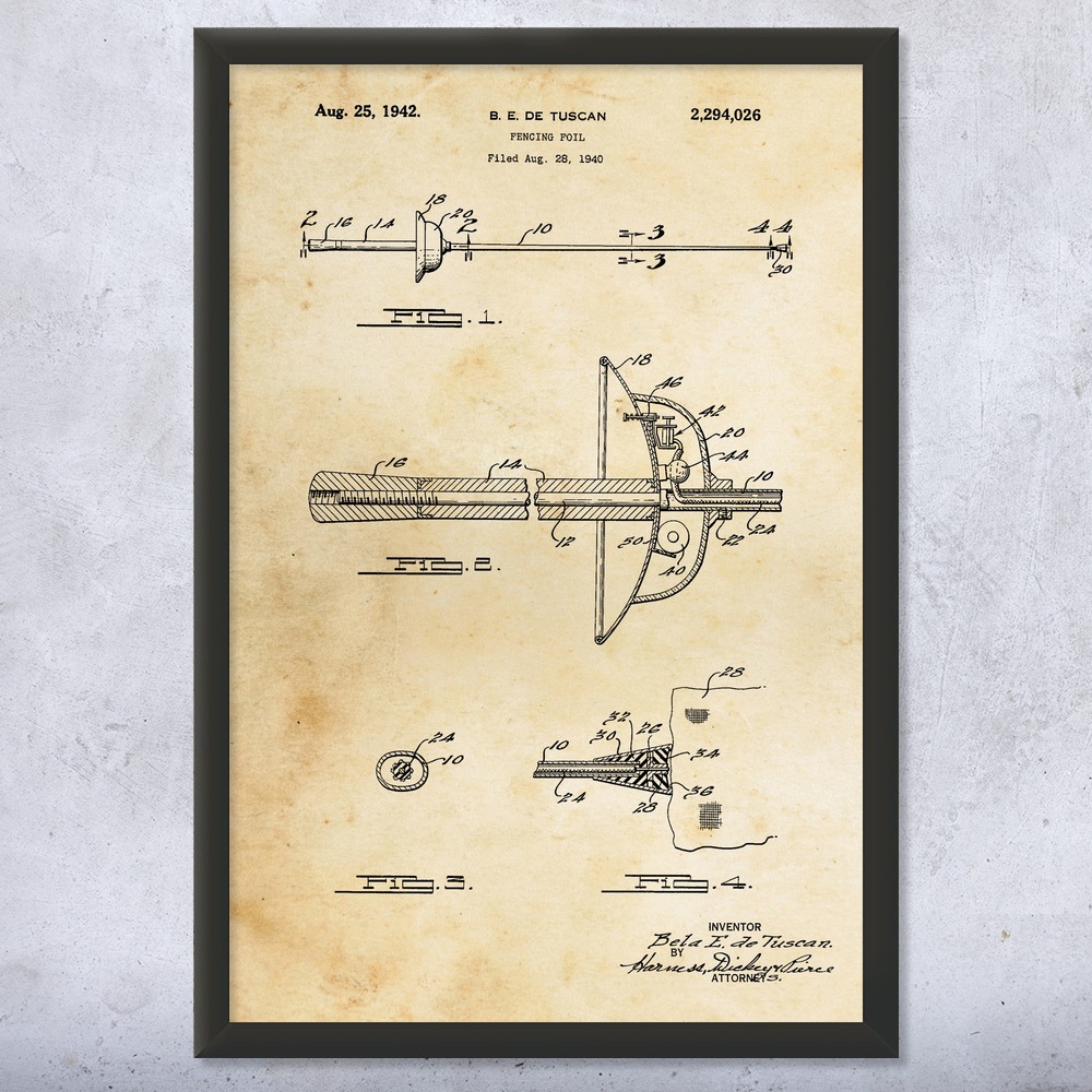 Fencing Foil Patent Wall Art Poster, Canvas or Framed Sports Posters Gym Posters - Picture 8 of 15