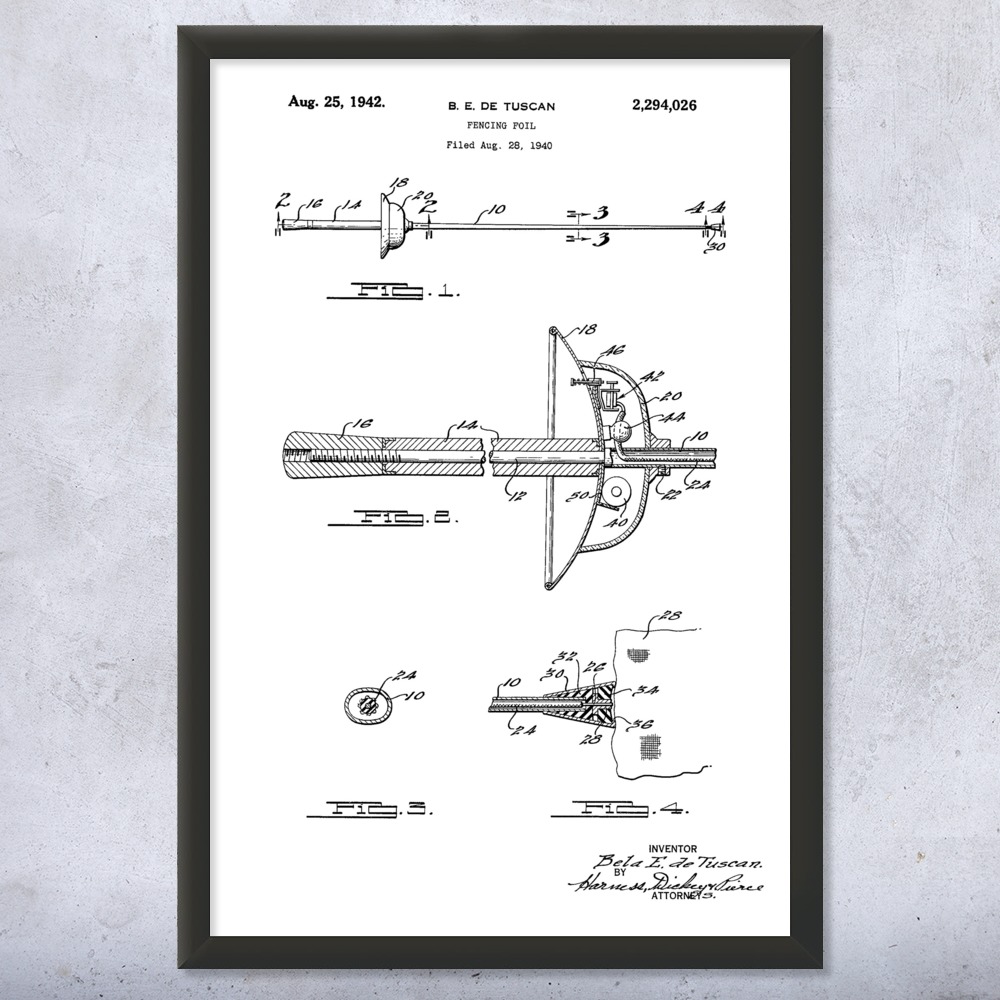 Fencing Foil Patent Wall Art Poster, Canvas or Framed Sports Posters Gym Posters - Picture 14 of 15