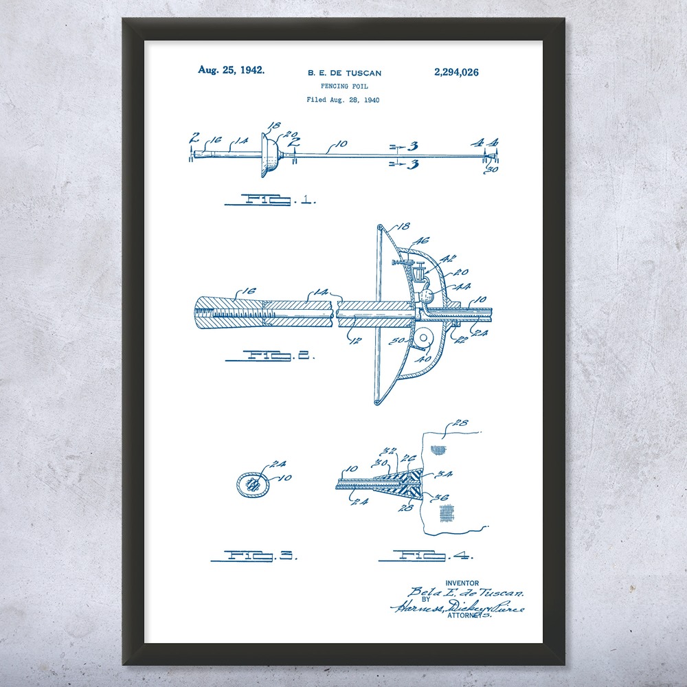 Fencing Foil Patent Wall Art Poster, Canvas or Framed Sports Posters Gym Posters - Picture 15 of 15
